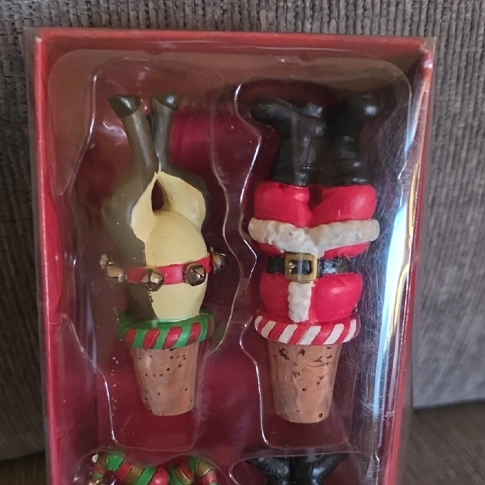 Festive Christmas Wine Stoppers By Boston‎ Warehouse, Set Of Four, New